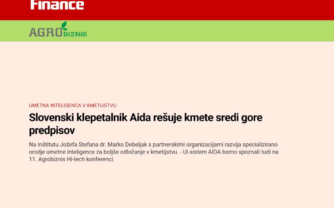 Slovene Newspaper Finance posted about AIDA in AgroBiznis section